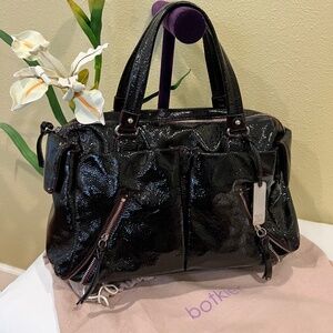 BOTKIER Patent Leather Satchel Handbag Black Cherry EUC